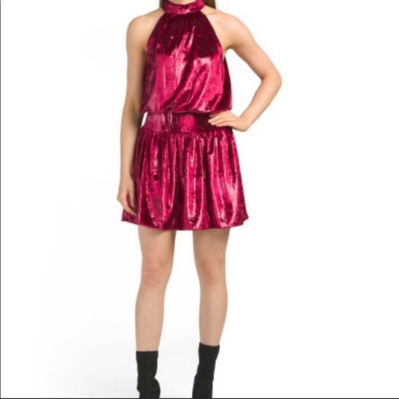 NWT RAMY BROOK Ellin Velvet Halter Garnet Red Mini Dress | Size Large | $398 - Picture 1 of 8